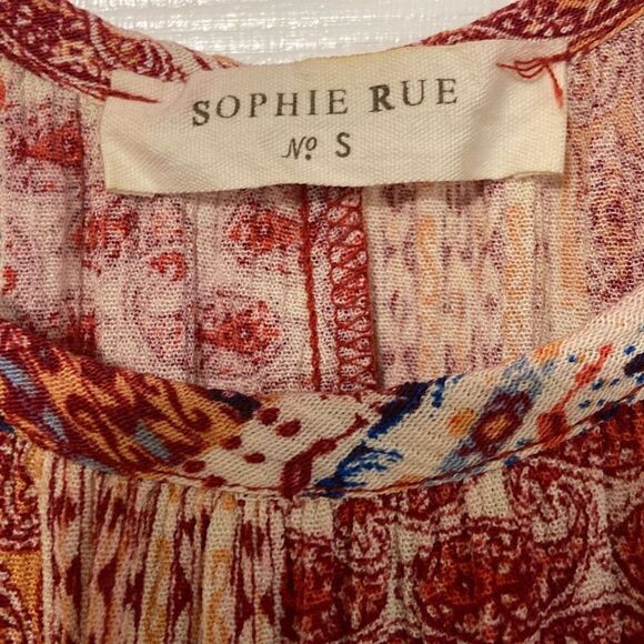 Sophie Rue Red Orange Blue Boho Paisley Patterned Flowy Tank Top Size Small - Picture 2 of 5